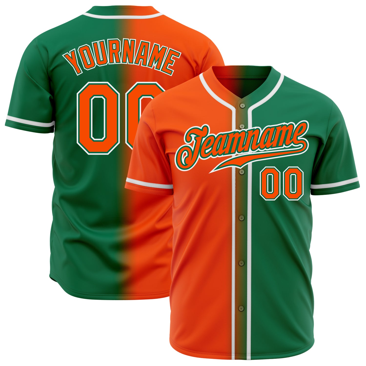 Custom Kelly Green Orange-White Authentic Gradient Fashion Baseball Jersey