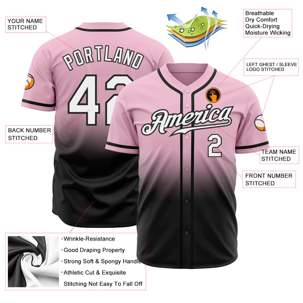Custom Light Pink White-Black Authentic Fade Fashion Baseball Jersey