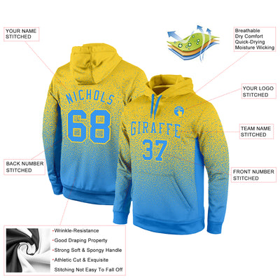 Custom Stitched Gold Powder Blue Fade Fashion Sports Pullover Sweatshirt Hoodie