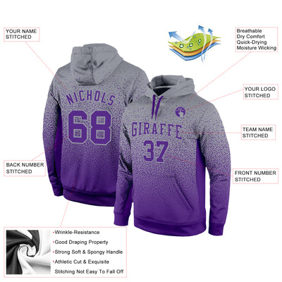 Custom Stitched Gray Purple Fade Fashion Sports Pullover Sweatshirt Hoodie