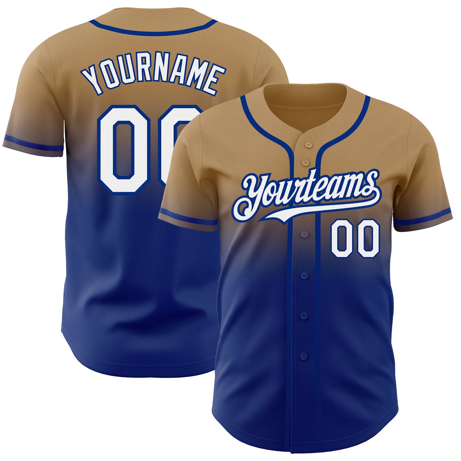 Custom Old Gold White-Royal Authentic Fade Fashion Baseball Jersey