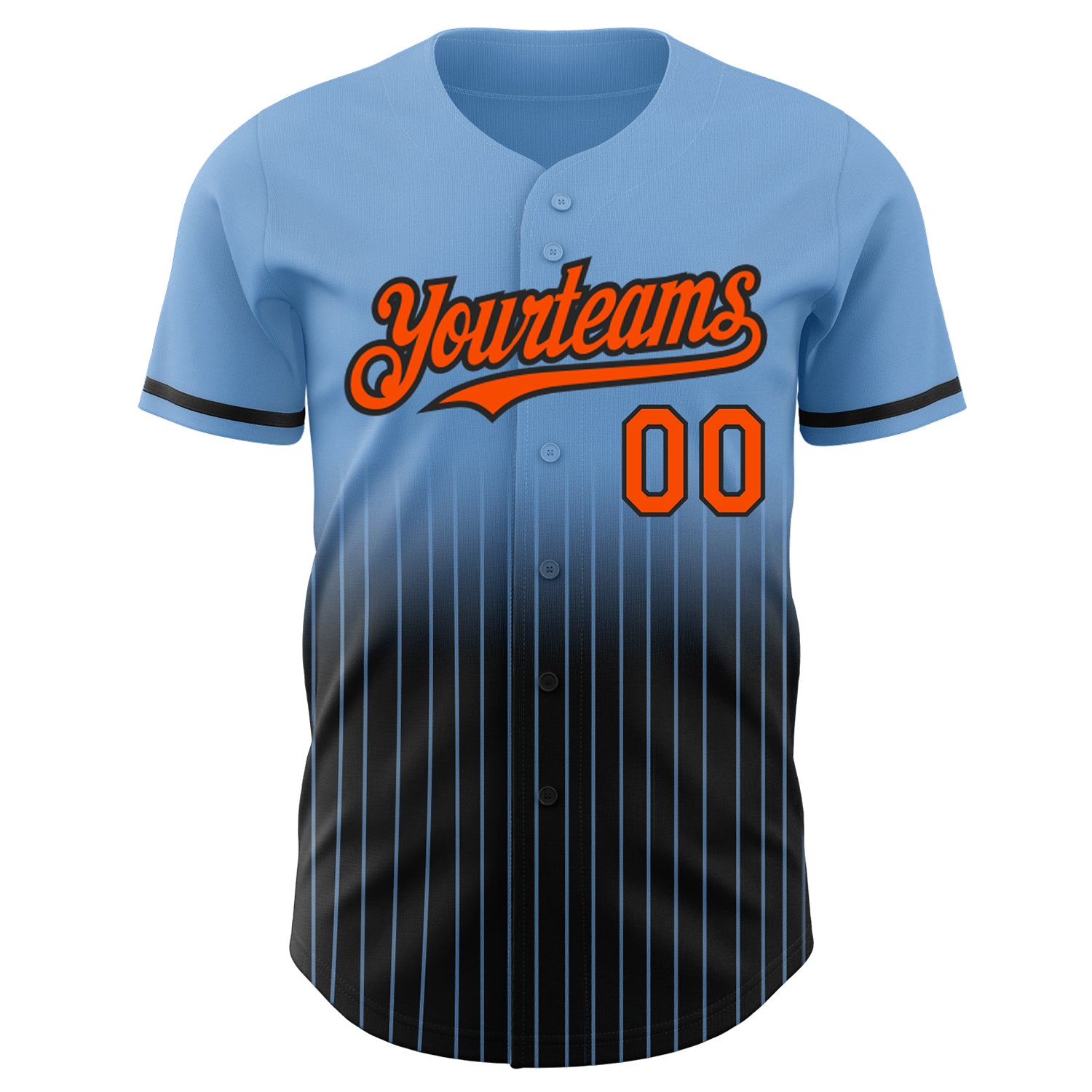Custom Light Blue Pinstripe Orange-Black Authentic Fade Fashion Baseball Jersey