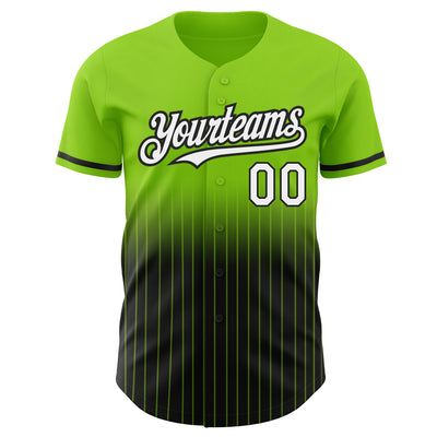 Custom Neon Green Pinstripe White-Black Authentic Fade Fashion Baseball Jersey