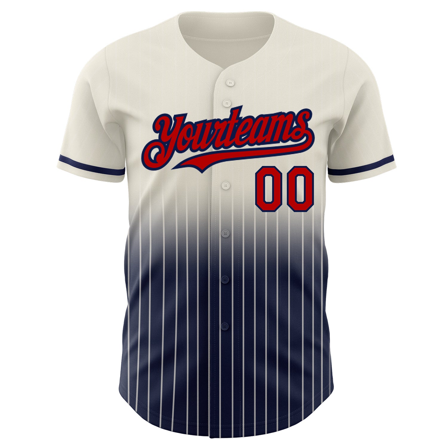 Custom Cream Pinstripe Red-Navy Authentic Fade Fashion Baseball Jersey