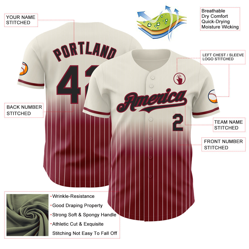 Custom Cream Pinstripe Black-Crimson Authentic Fade Fashion Baseball Jersey