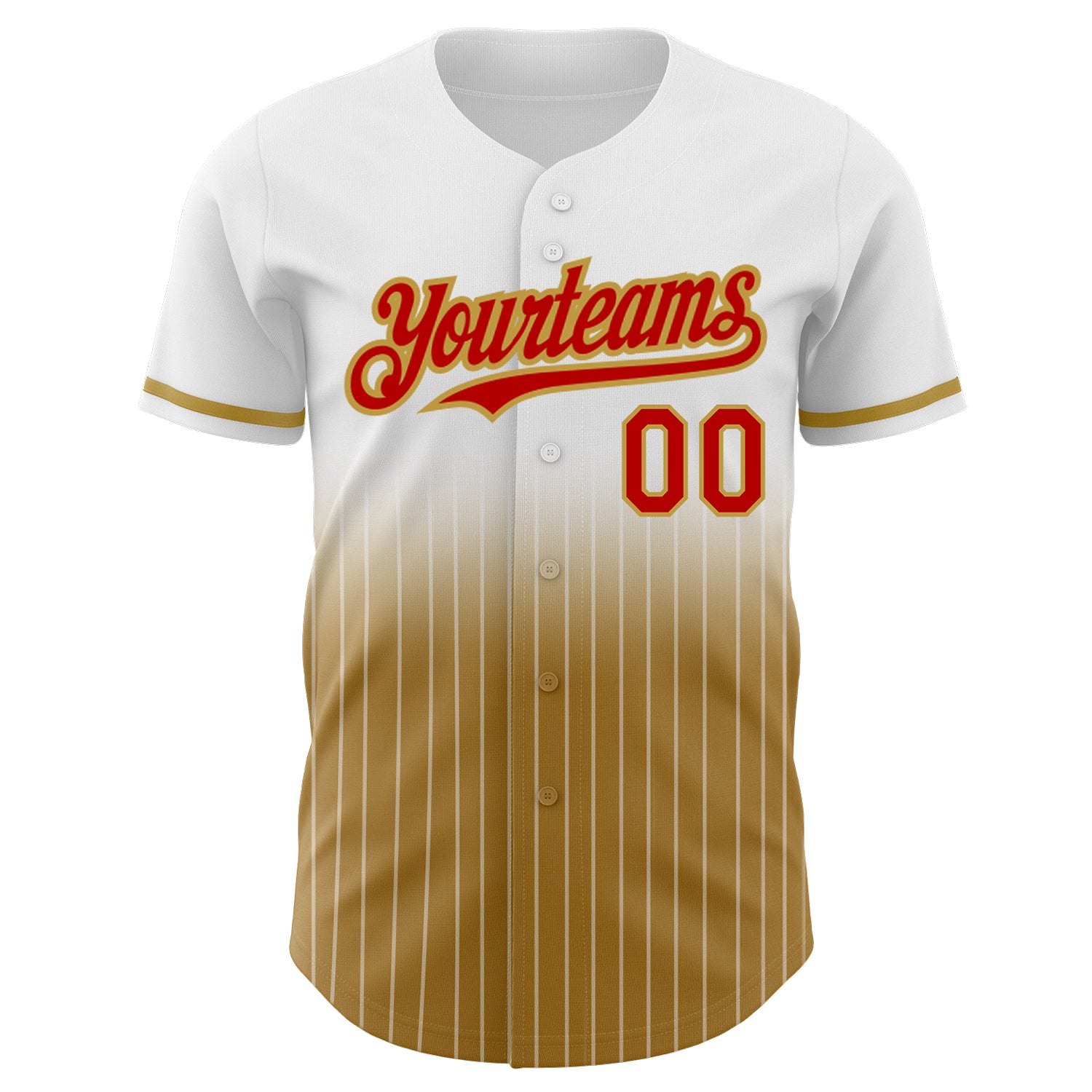 Custom White Pinstripe Red-Old Gold Authentic Fade Fashion Baseball Jersey
