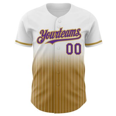 Custom White Pinstripe Purple-Old Gold Authentic Fade Fashion Baseball Jersey