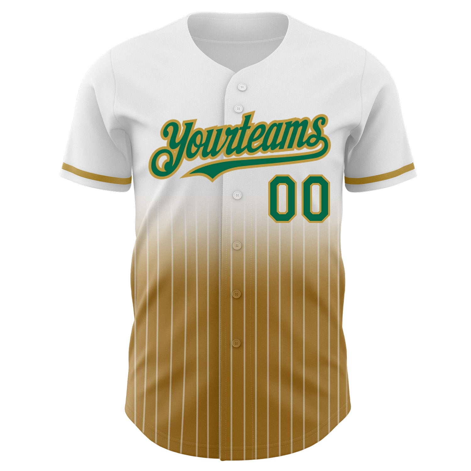 Custom White Pinstripe Kelly Green-Old Gold Authentic Fade Fashion Baseball Jersey