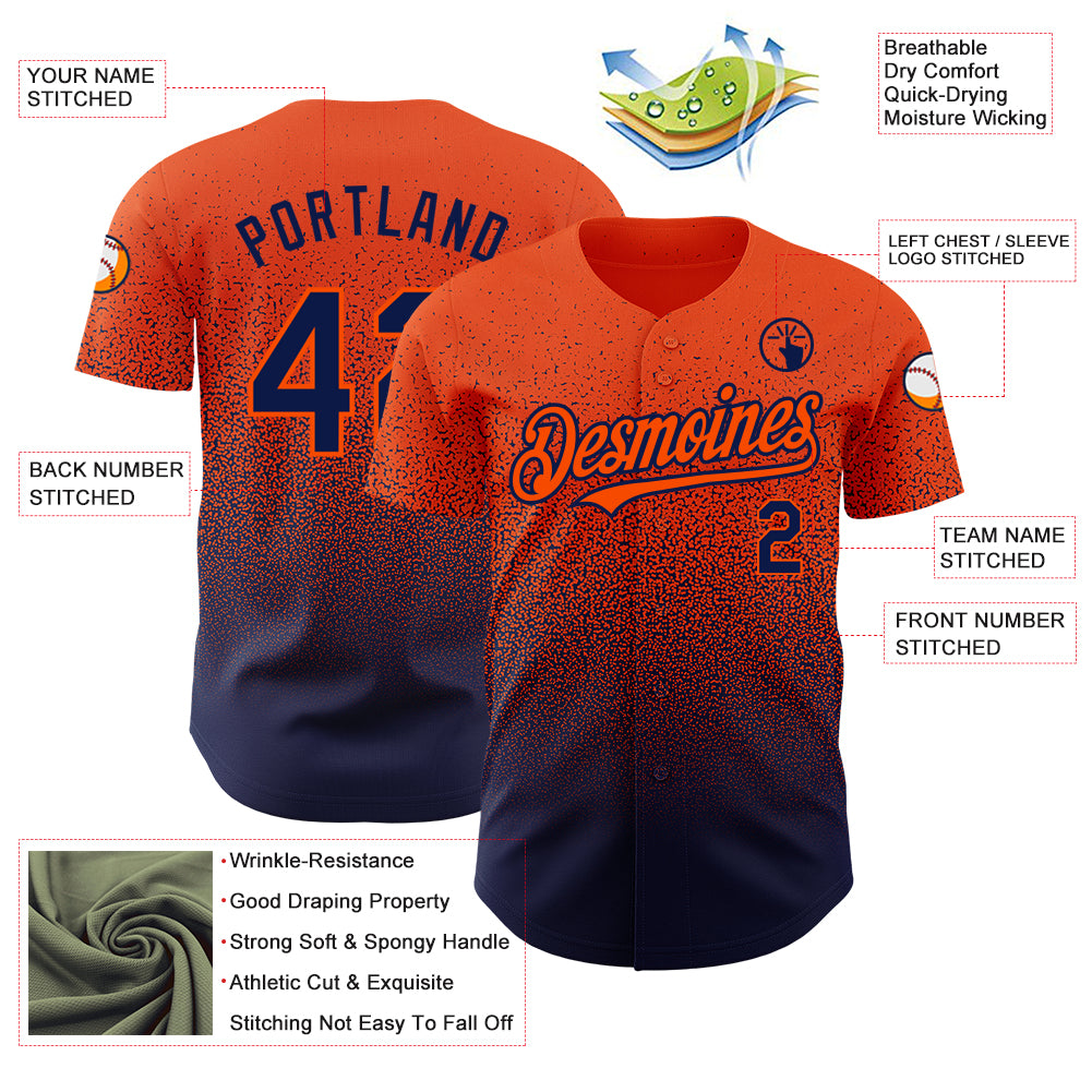 Custom Orange Navy Authentic Fade Fashion Baseball Jersey