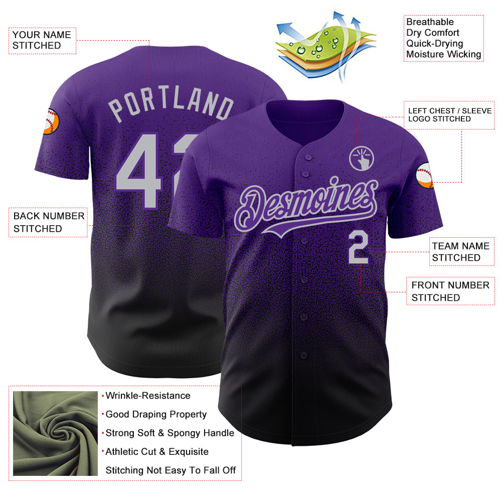 Custom Purple Gray-Black Authentic Fade Fashion Baseball Jersey
