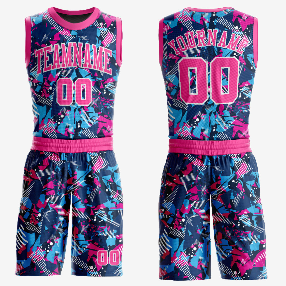 Pink And Blue Basketball Jersey, Custom Pink Basketball Jerseys - KXKSHOP