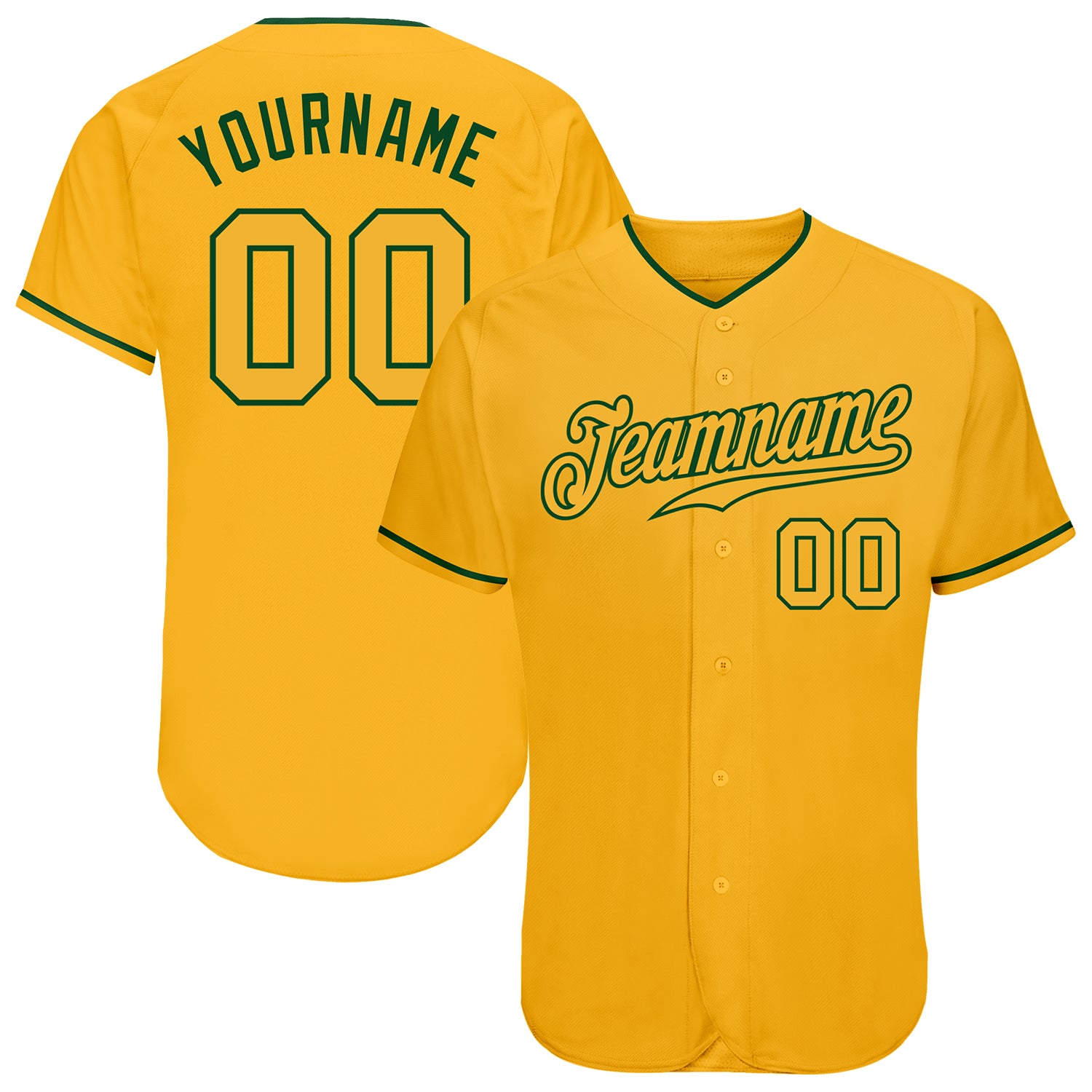 Custom Gold Gold-Green Authentic Baseball Jersey