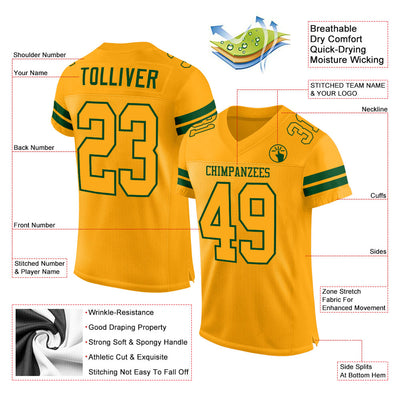 Custom Gold Gold-Green Mesh Authentic Football Jersey