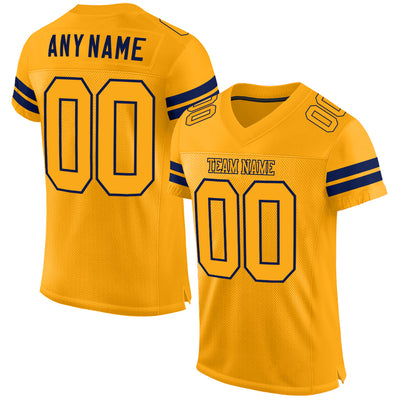 Custom Gold Gold-Navy Mesh Authentic Football Jersey