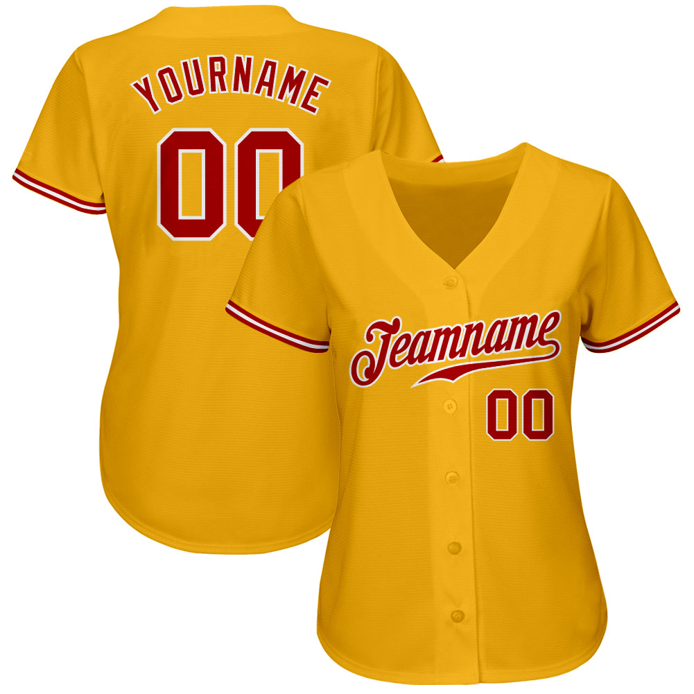 Custom Gold Red-White Authentic Baseball Jersey Preschool Size:M
