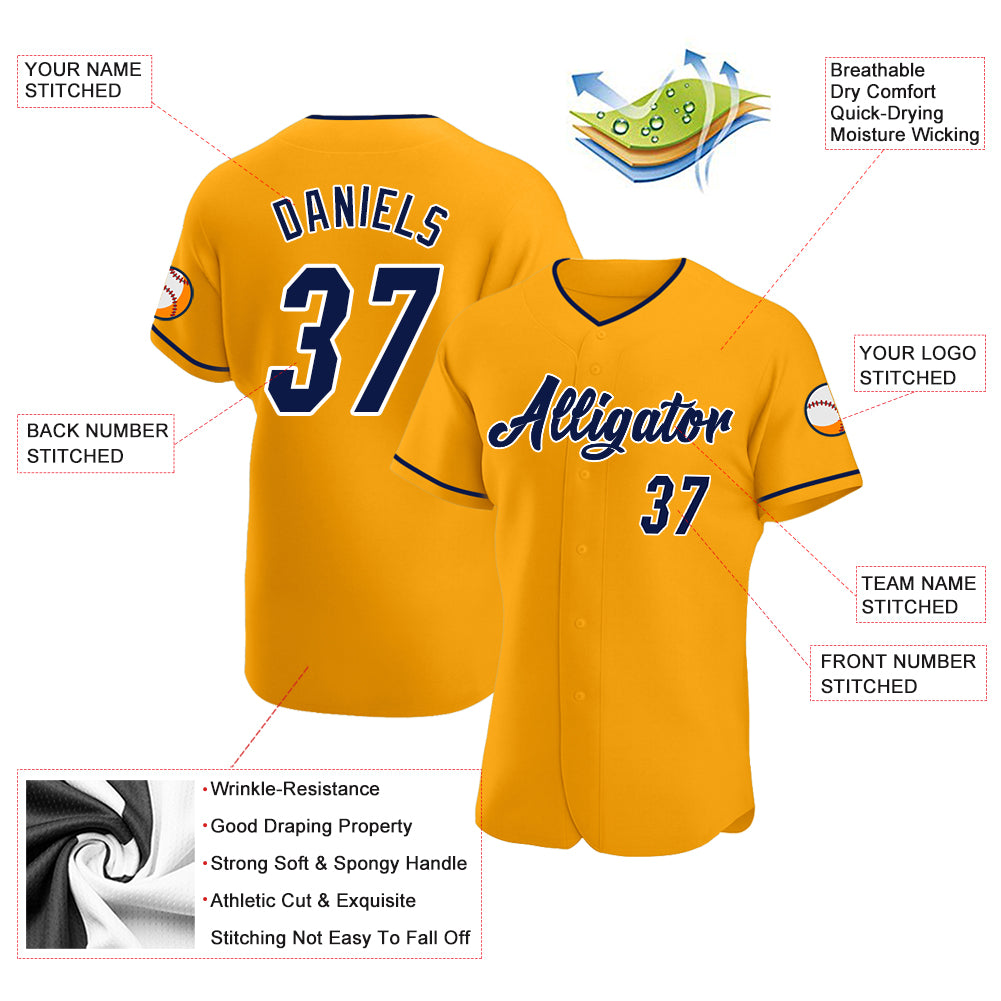 Custom Gold Navy-White Authentic Baseball Jersey
