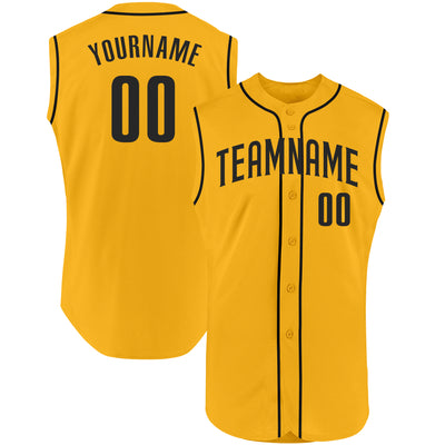 Custom Gold Black Authentic Sleeveless Baseball Jersey