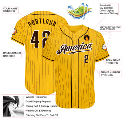 Custom Yellow Brown Pinstripe Brown-White Authentic Baseball Jersey