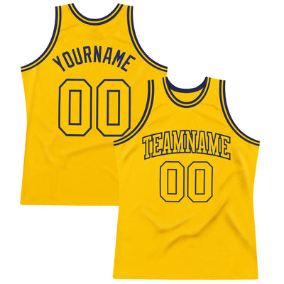 Custom Gold Gold-Navy Authentic Throwback Basketball Jersey