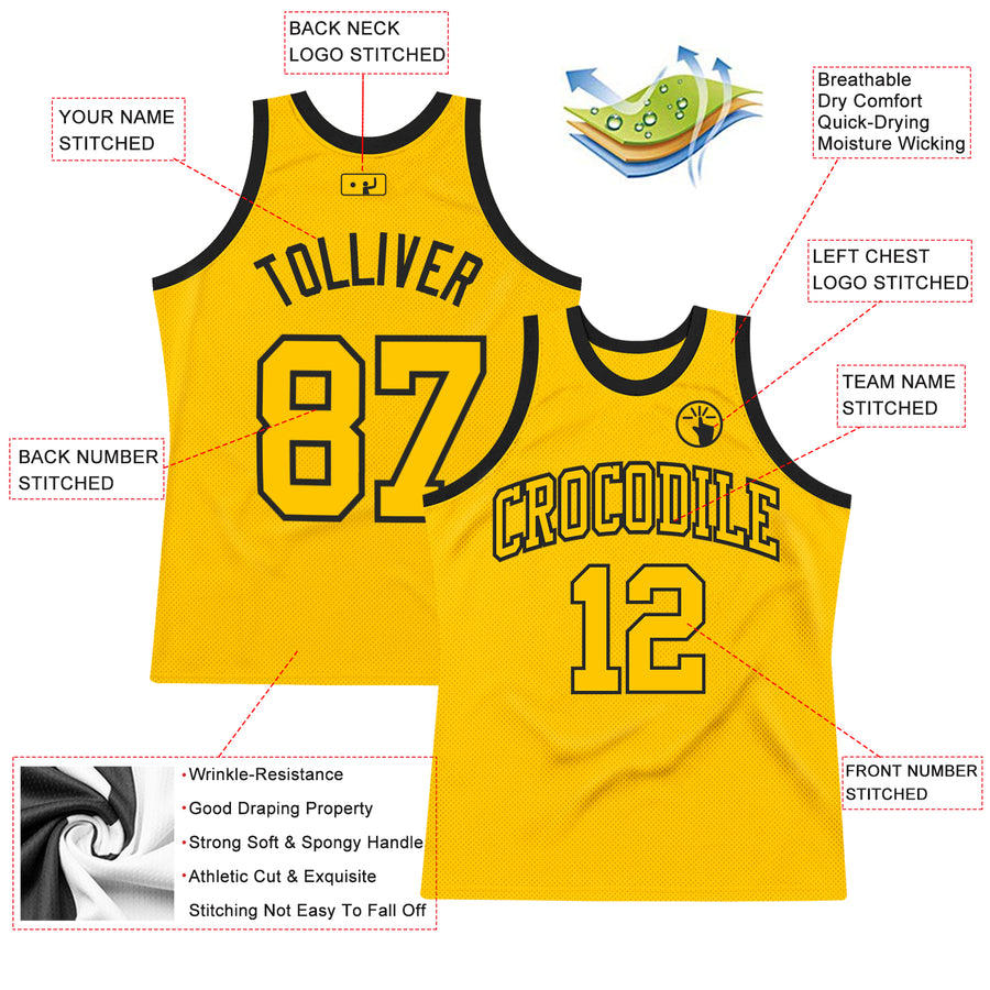 Custom Gold Gold-Black Authentic Throwback Basketball Jersey