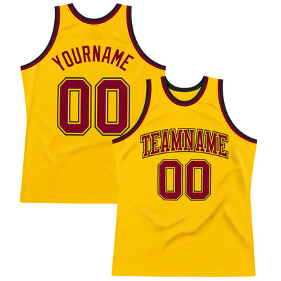 Custom Gold Maroon-Black Authentic Throwback Basketball Jersey