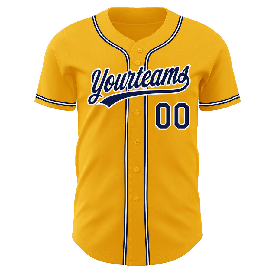 Custom Gold Navy-White Authentic Baseball Jersey