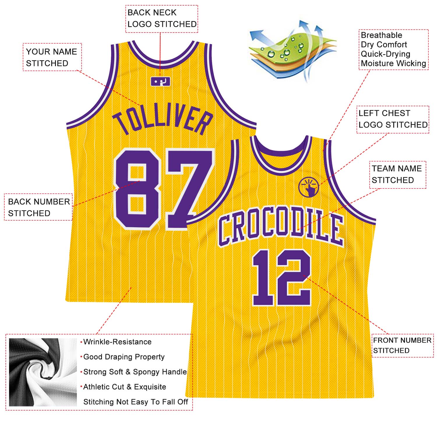 Custom Gold White Pinstripe Purple Authentic Basketball Jersey