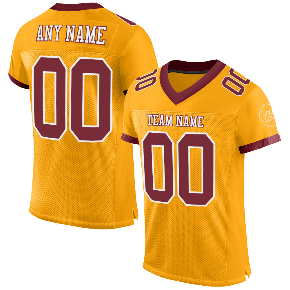 Custom Gold Football Jersey BurgundyWhite Mesh Authentic FansIdea