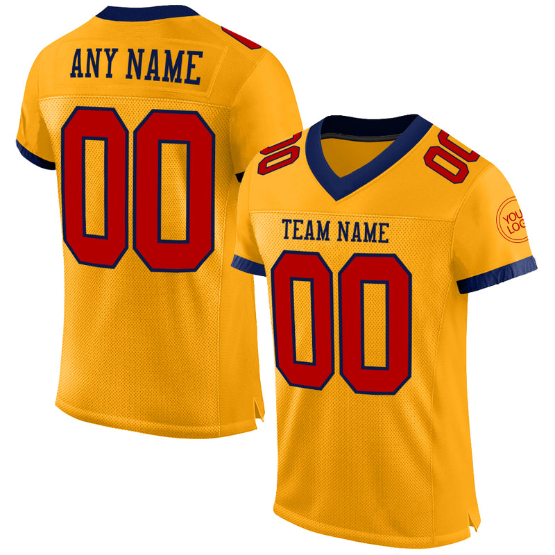 Custom Gold Football Jersey RedNavy Mesh Authentic FansIdea