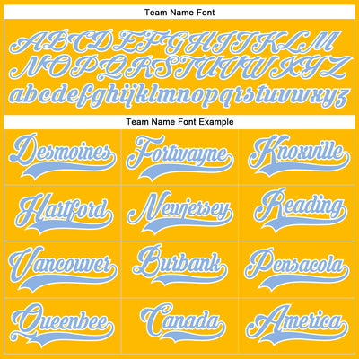 Custom Gold White-Light Blue Hockey Lace Neck Jersey