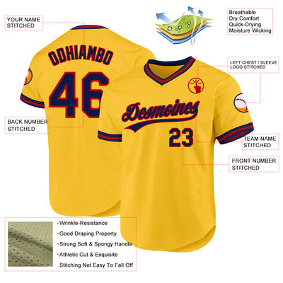 Custom Gold Navy-Red Authentic Throwback Baseball Jersey
