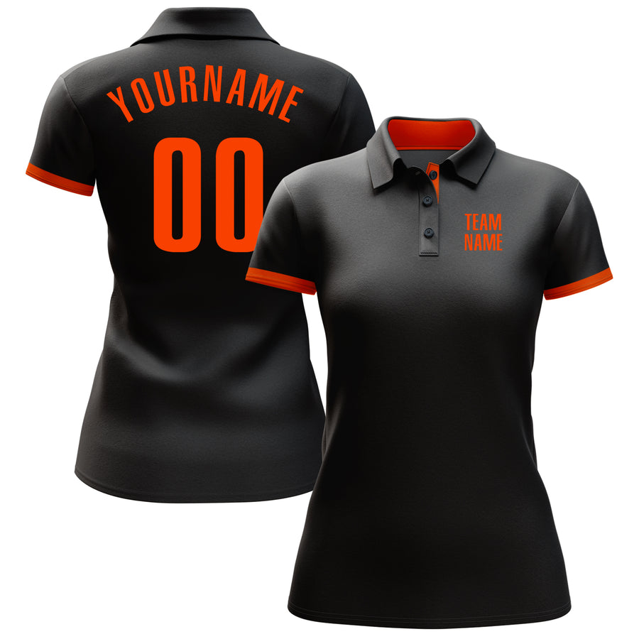 Custom Black Orange Performance Golf Polo Shirt
