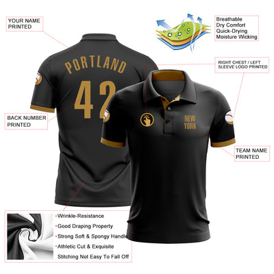 Custom Black Old Gold Performance Golf Polo Shirt