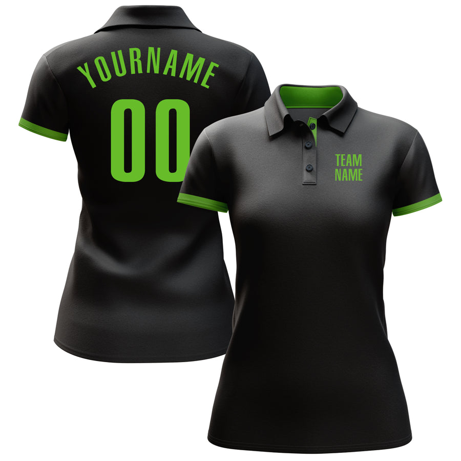 Custom Black Neon Green Performance Golf Polo Shirt