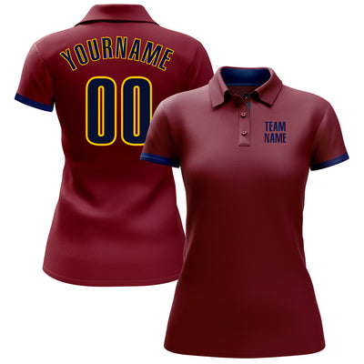Custom Crimson Navy-Yellow Performance Golf Polo Shirt