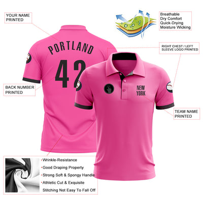 Custom Pink Black Performance Golf Polo Shirt