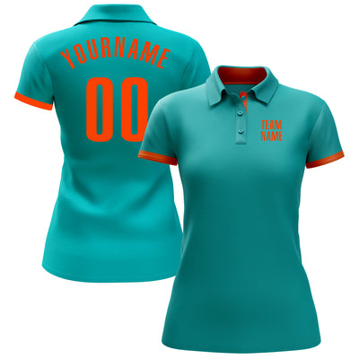 Custom Aqua Orange Performance Golf Polo Shirt