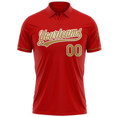 Custom Red Old Gold-White Performance Vapor Golf Polo Shirt