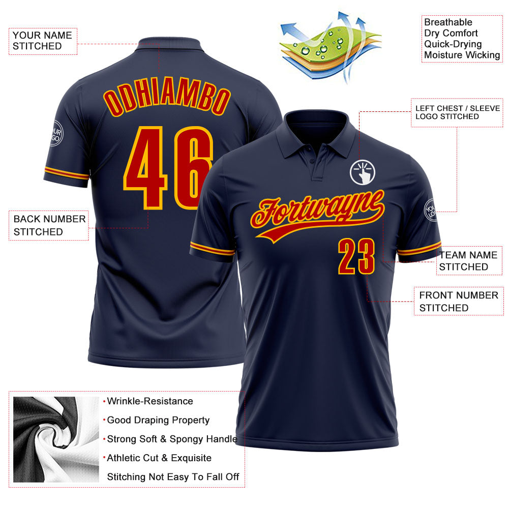 Custom Navy Red-Gold Performance Vapor Golf Polo Shirt