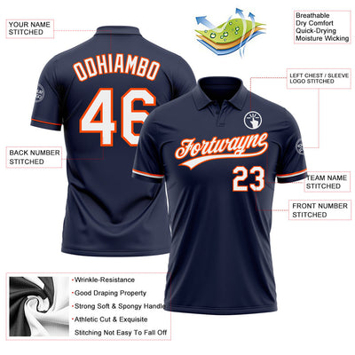 Custom Navy White-Orange Performance Vapor Golf Polo Shirt