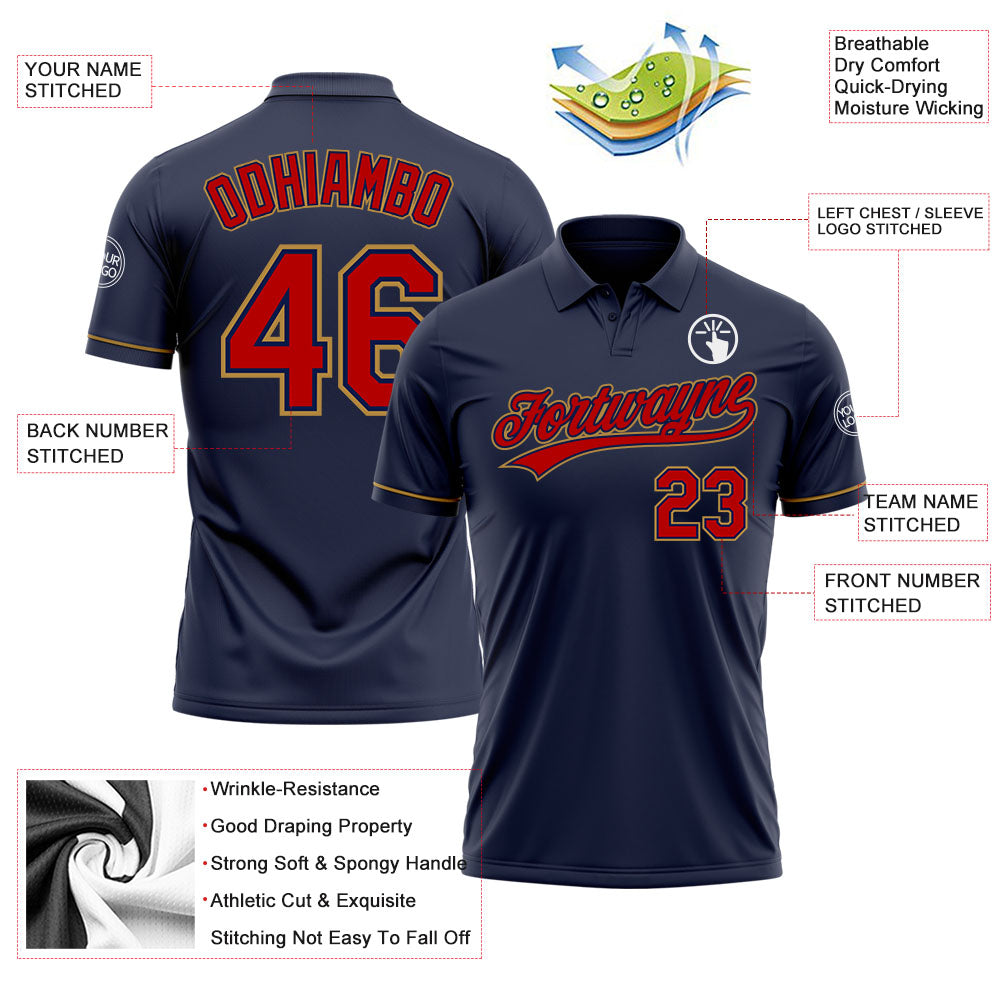 Custom Navy Red-Old Gold Performance Vapor Golf Polo Shirt