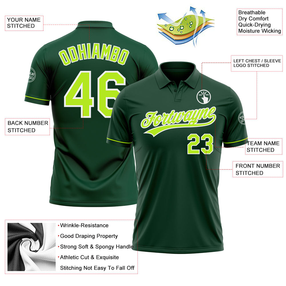 Custom Green Neon Green-White Performance Vapor Golf Polo Shirt