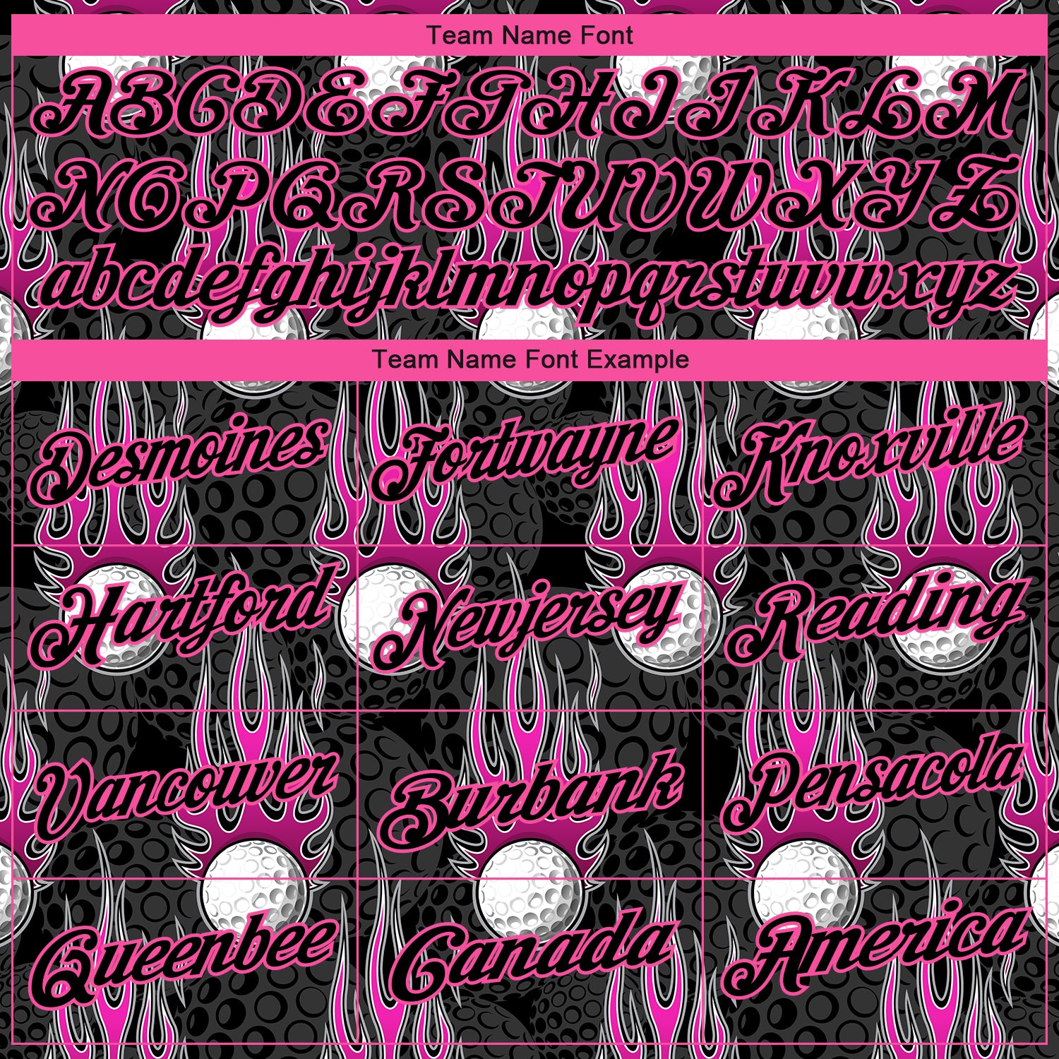 Custom Black Pink 3D Pattern Design Firely Golf Ball Performance Golf Polo Shirt