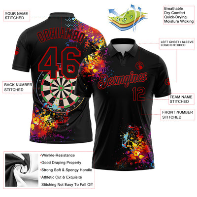 Custom Black Red 3D Pattern Design Dart Board Performance Golf Polo Shirt