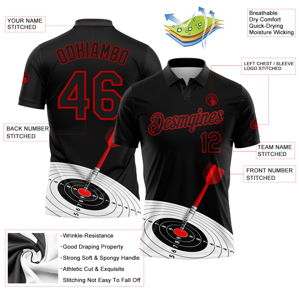 FANSIDEA Custom Golf Polo Shirt Black Red 3D Pattern Design Dart Board Target Performance Women's Size:M