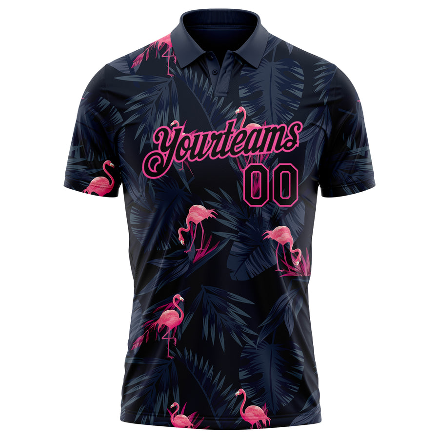 Custom Black Pink 3D Pattern Design Flamingo Performance Golf Polo Shirt