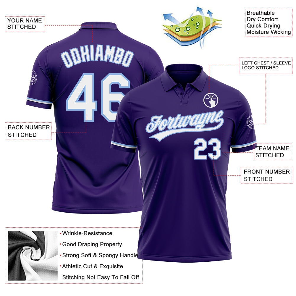 Custom Purple White-Light Blue Performance Vapor Golf Polo Shirt