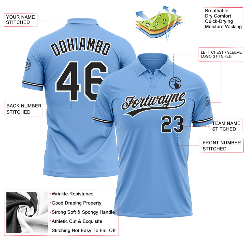 Custom Light Blue Black-White Performance Vapor Golf Polo Shirt