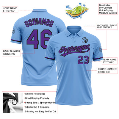 Custom Light Blue Purple-Black Performance Vapor Golf Polo Shirt