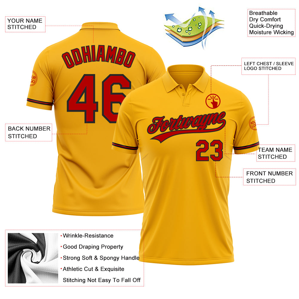 Custom Gold Red-Black Performance Vapor Golf Polo Shirt